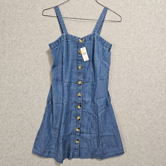 LOFT Dresses & Skirts - Loft Womens NEW Sleeveless Denim Chambray Dress Size 0 Full Button Summer Spring